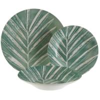 Vajilla Bridget, porcelana verde con hojas. Platos: 26,23 y 19 cm, pack 12 piezas