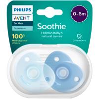 Chupete niño soothie 100% silicona 0-6 meses AVENT, pack 2 uds