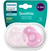 Chupete niña soothie 100% silicona 0-6 meses AVENT, pack 2 uds