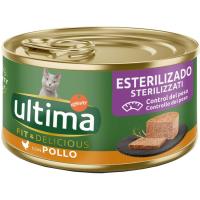 Alimento de pollo para gatos esterilizados ULTIMA, lata 85 g