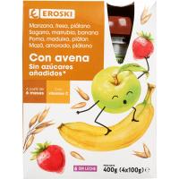 Bolsita de frutas con avena EROSKI, pack 4x100 ml
