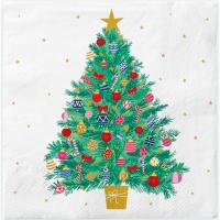 Servilleta de papel Arbol de Navidad fondo blanco, 33x33 cm OH YEAH!, pack 25 uds