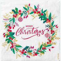 Servilleta de papel corona Navideña Merry Christmas 33x33 cm OH YEAH!, pack 25 uds