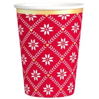 Vaso desechable rojo decoración copos Navidad, 270 cc OH YEAH!, pack 8 uds