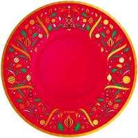 Bandeja desechable roja con decoración bolas Navideñas, 30 cm OH YEAH!, pack 2 uds