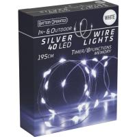 Guirnalda Navidad 40 luces led blancas, controlador de 8 funciones. Funciona a pilas (No incluidas), 195 cm