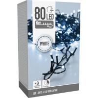 Guirnalda Navideña con 80 luces led blancas, controlador de 8 funciones memoria y temporizador, IP44, sirve para interior y exterior. Funciona con enchufe, 600 cm