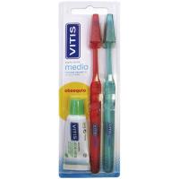 Cepillo medio duplo+dentifrico anticaries 15 ml VITIS, pack 1 ud