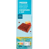 Turrón de caramelo y sal EROSKI, caja 100 g