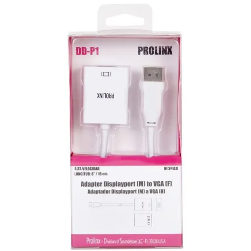 Adaptador blanco Displayport (M) a VGA (H) DD-P1 PROLINX, 15 cm