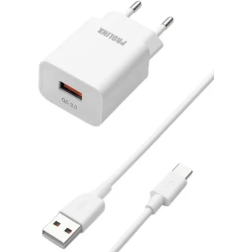 Cargador de red para móvil blanco tipo C más cable 1 m, 18 W PROLINX
