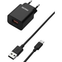 Cargador de red para móvil negro tipo C más cable 1 m, 18 W PROLINX