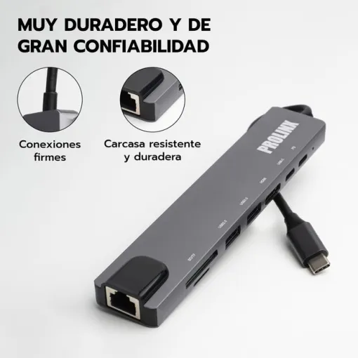 Adaptador Hub USB Tipo C multipuerto 8 en 1, HUB 8.1 PROLINX
