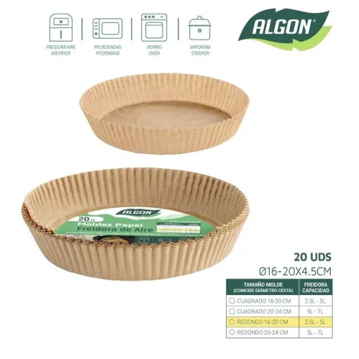 ALGON aire frijigailurako paperezko molde biribila, Ø16-20x4,5 cm, sorta 20 ale