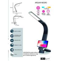 Lámpara de escritorio flexo Arquik negro Led 8W, 450 Lumens, carga rápida, 1 ud