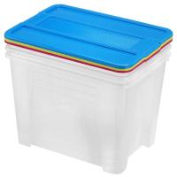 Caja de plástico, tapa de colores surtidos, 21 L, 35x25x25 cm HEIDRUN, lote 3 uds