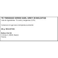 TWININGS earl grey green tea, kutxa 25 zorro
