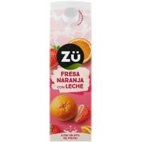 Bebida de zumo de fresa y naranja con leche ZÜ, brik 1 litro