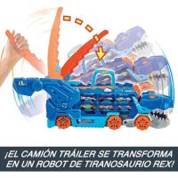 Super remolque de T- Rex, incluye 2 vehículos, edad rec: +4 años HOT WHEELS