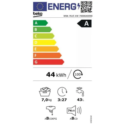 BEKO WRA 7615 XW arropa-garbigailua, 7 kg