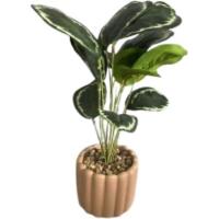 Planta artificial: Calathea verde en maceta acanalada marron, 1 ud