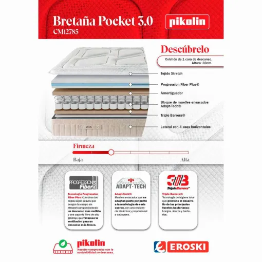 Colchón mixto 90x190 cm Bretaña Pocket 3.0 PIKOLIN