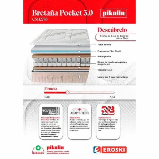 Colchón mixto 120x182 cm Bretaña Pocket 3.0 PIKOLIN