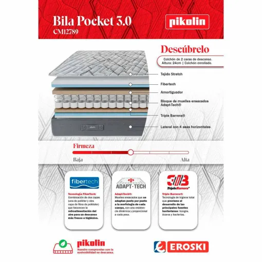 Colchón mixto 105x200 cm Bila Pocket 3.0 PIKOLIN
