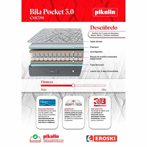 Colchón mixto 150x200 cm Bila Pocket 3.0 PIKOLIN