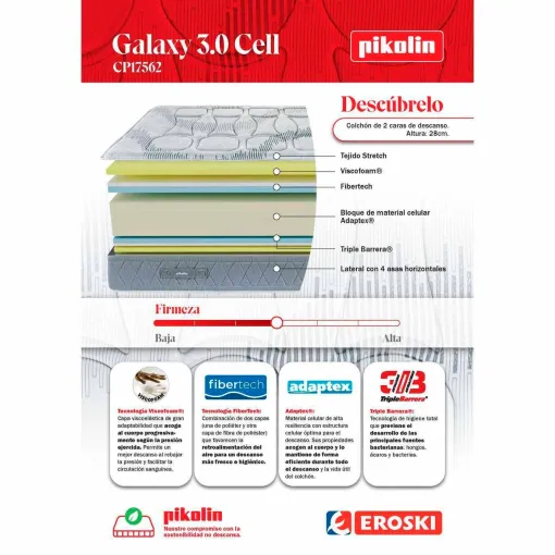 Colchón viscoelástico 135x190 cm Galaxy Cell 3.0 PIKOLIN