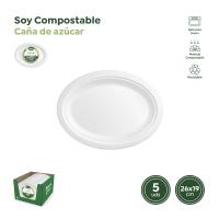 Bandeja oval blanca de caña de azúcar biodegradable, 26x19 cm HONEST GREEN, 5 uds