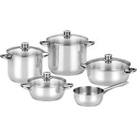 Bateria de cocina Optima, acero inoxidable, apta para todo tipo de fuegos MONIX, 5 piezas y 4 tapas