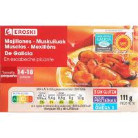 EROSKI Galiziako muskuiluak saltsa pikantean, lata 111 g