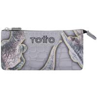 Estuche triple compartimento Dino gris Tablero TOTTO, 22x11x3,5 cm