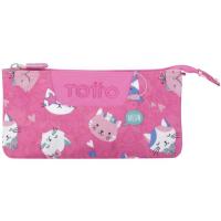 Estuche triple compartimento Gatos rosa Tablero TOTTO, 22x11x3,5 cm