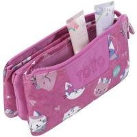 Estuche triple compartimento Gatos rosa Tablero TOTTO, 22x11x3,5 cm