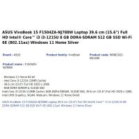 ASUS Vivobook F1504ZA-NJ788W ordenagailu eramangarria 15,6', Intel Core i3, 8 GB RAM, 512 GB SSD, FHD