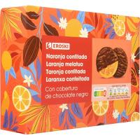 EROSKI deluxe txokolate beltzez estalitako laranja, kutxa 150 g