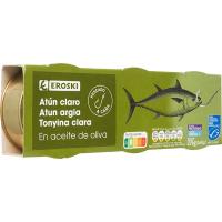 Atún claro en aceite de oliva MSC EROSKI, pack 3x92 g