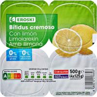 Bífidus cremoso limón 0% EROSKI, pack 4x125 g