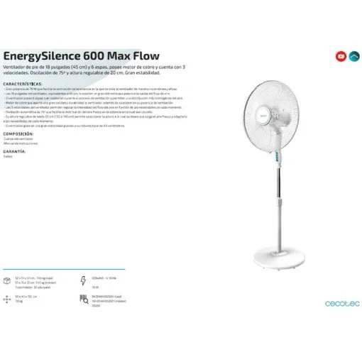 Ventilador de pie 5292/ Energy Silence 600 Max Flow CECOTEC