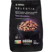 Muesli de chocolate EROSKI SELEQTIA, bolsa 500 g