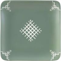 Plato de aperitivo cuadrado, verde con diseño tribal en blanco, 18x18 cm 