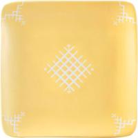 Plato de aperitivo cuadrado, amarillo con diseño tribal en blanco, 18x18 cm 