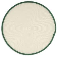 Mantel individual redondo paja blanca borde verde, 100% polipropileno, Ø38 cm