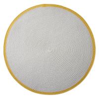 Mantel individual redondo paja blanca borde amarillo, 100% polipropileno, Ø38 cm