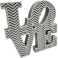 Letra decorativa Love, verde y blanca, madera, 24x3x23 cm