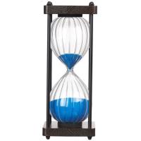 Reloj de arena azul con soporte de madera, 24,5x9,5 cm