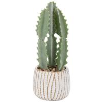 Planta artificial: Cactus en maceta de cemento blanca, 1 ud