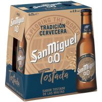 Cerveza tostada 0,0 SAN MIGUEL, pack botellín 6x25 cl